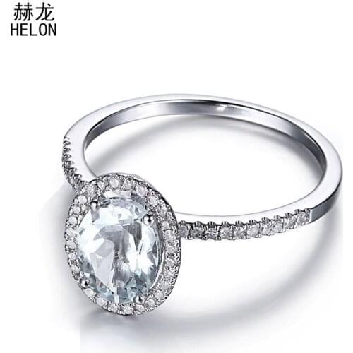 8x6mm Oval Cut Aquamarine Ring 925 Sterling Silver Aquamarine & Real Halo Diamonds Ring Gemstone Engagement Wedding Ring Setting