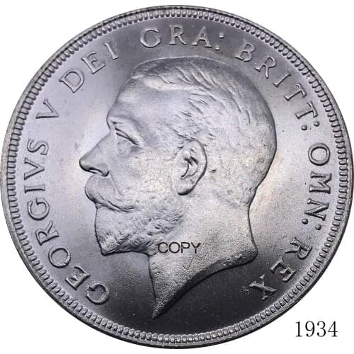 1934 Coin Great Britain UK 1 Crown George V Cupronickel Plated Silver Metal Collectible Antique Imitation Replica Coins