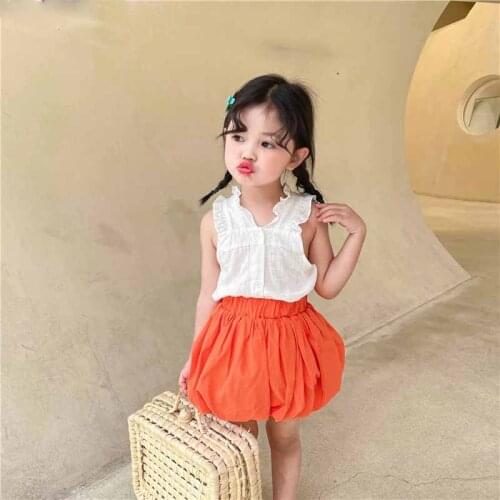 Girls' Suit 2021 Summer Fashion ChildrenS Clothing Trimmed With Agaric Laces Camisole + Pumpkin Skirt Cute Baby Kids Outfits