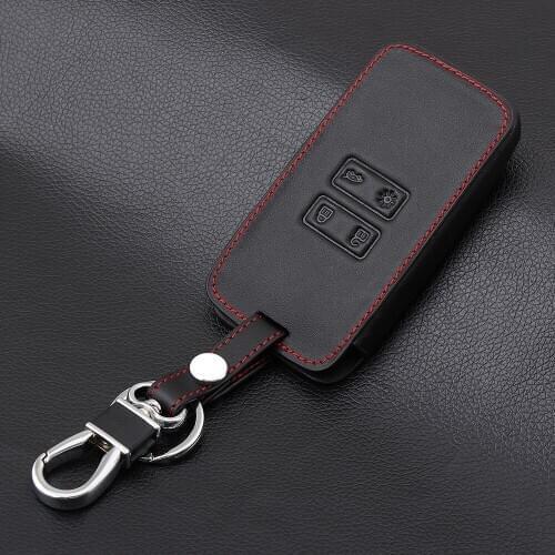 Leather Car Key Cover For Renault 2016 2017 Koleos Kadjar 4 Buttons Keyless Remote Fob Shell Case Keychain Holder Protector Bag