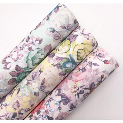 LEOsyntheticoDIY Rose Flowers Printed Synthetic Faux Leather Vinyl Leather Fabric Sheets For DIY Earrings Bows 21X29CM R133A