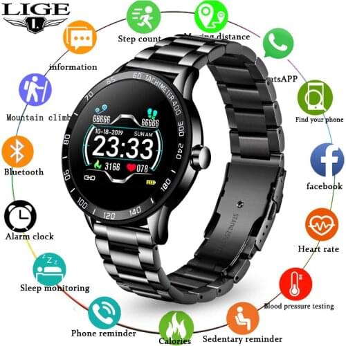 LIGE Smart Watch Men Sport Waterproof Heart Rate Blood Pressure Monitoring Fitness Tracker Smartwatch Pedometer for Android iOS