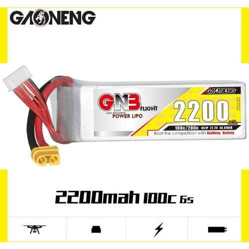 Gaoneng GNB 6S 2200mAh 6S1P 22.2V 100C/200C Lipo Battery with XT60 Plug for FPV Racing Drone RC Quadcopter Helicopter Parts