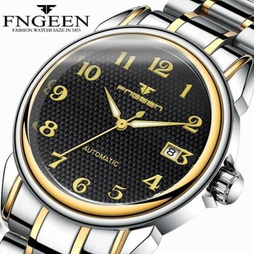 Fashion Stainless Steel Green Automatic Mechanical Watches Business Men Luxury Watch Casual Calendar Wristwatches Male Gifts