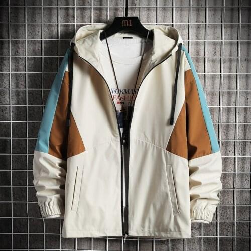 2021 Spring Autumn Oversized 4XL Hooded Jacket Mens Casual Street Windbreaker High Quality Outwear Coats Patchwork Top Clothing