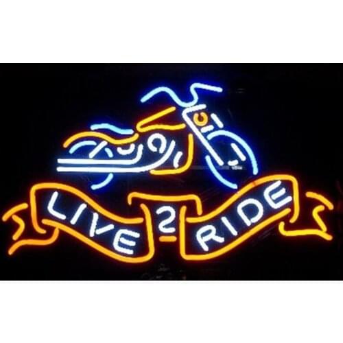 Neon Sign For Motorcycle Live 2 Ride glass Tube Beer Garage club Art Lamps resterant light advertise custom Impact Attract light