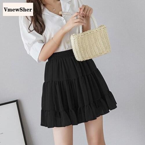 VmewSher New Black Summer Women Culottes Skirt Vintage Pleated Short Chiffon Pote Dot Casual Female Elegant Basic Mini Skirts
