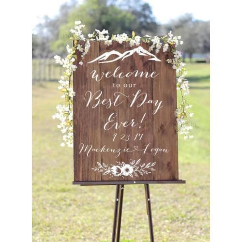 New Creative Wooden Board Wedding Sign Decal Welcome To Our Best Day Ever Classic Fashion Wedding Decals Decor Custom Name LC945