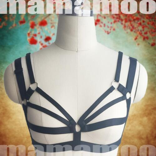 New Handmade harness cage Harajuku Gothic body harness black bondage cage bra fantasias sexy erotic body cage harness bra