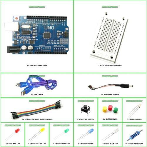 New Starter Kit UNO R3 Compatible include Breadboard LED Jumper Wire Button Battery Connector Resistors uno r3 board
