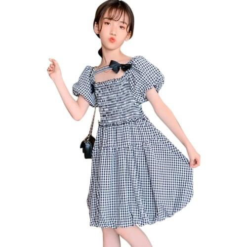Teenage Girl Dresses Plaid Pattern Party Girl Dress Casual Style Kids Dresses Summer Costume For Girls 6 8 10 12 14