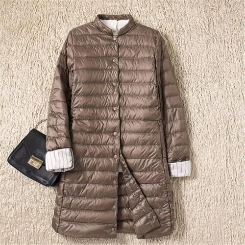 Plus Size 2XL 2021 Autumn Winter Women Midi Long Coat Slim Ultra Light White Duck Down Coat Parka Female Lightweight Down Jacket