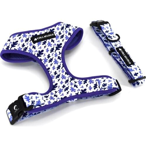 Adjustable Pet Dog Collar Durable Soft Cute Creative Colored Fallen Leaves Design Leash Neoprene Harness With Poop Bag Dispenser