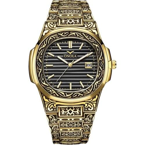 Retro Design Watch Men Luxury Gold Mens Watches Waterproof Date Fashion Quartz Male Clock Stainless Steel relogio masculino xfcs