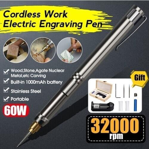 Mini Cordless Electric Carving Pen 3.7 V Rechargeable Engraving Tool DIY Engraver Grinder Polishing Tools Set with Wooden Box