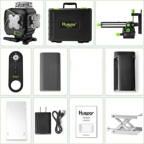 Huepar S04CG with Hard Carry Case,Bluetooth Function&Outdoor Pulse Mode 4D Green Beam linelaserlevel,16 Line Laser Level