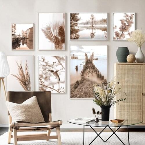 Scandinavian Nature Landscape Canvas Painting Birds Flowers Water City Wall Art Poster Nordic Print Modern Picture Home Decor