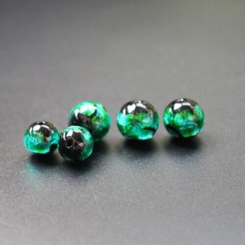 10pcs/Lot Luminous Lampwork Beads Handmade 8 10 12mm Lampwork Glass Foil Beads Teal green Color for jewelry Making