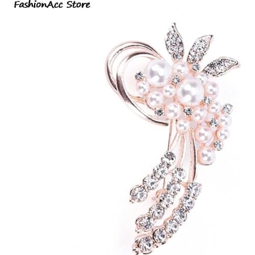 Vintage Brooch Pins Austria Crystals Imitation Pearl Flower Brooch Wedding Accessories Fashion Jewelry High Quality