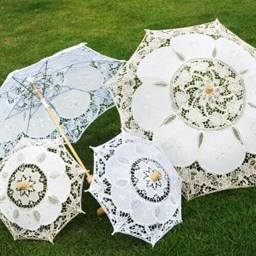 LanLan Vintage Bridal Lace Umbrella Women Parasol Sun Umbrella Decoration for Wedding Party-30