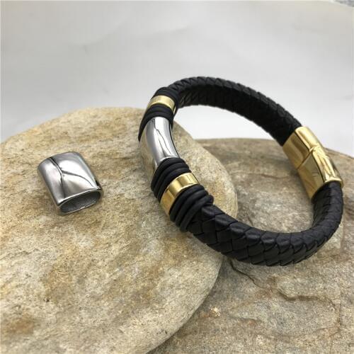 Wonlee Winle Stainless Steel Big hole 6x12mm Long European Bead Charm For Men Leather Bracelet Jewelry Making (Without Bracelet)