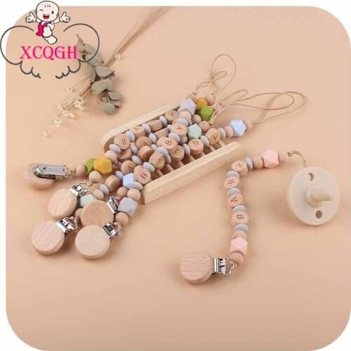 XCQGH Baby Teething Dummy Chain Holder Silicone Pacifier Clip Wooden Pacifier Holder Chain Silicone Pacifier Clip