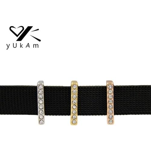 YUKAM Jewelry Pave Clear Crystal Rhinestones Bar Slide Charms Keeper for Stainless Steel Mesh Keeper Bracelet Accessories Making