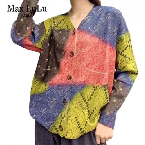 Max LuLu Japan 2021 Fashion Design Pockets Vintage Harajuku Ladies Cardigans Elegant Button Women Clothes Casual V-neck Sweaters