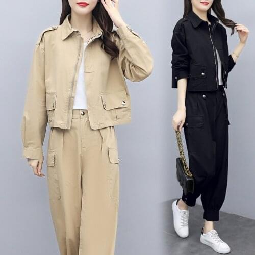 Plus Size Womens Suit Autumn 2021 New Temperament Fashion Cardigan Fooling Style Nine-Point Pants Two-Piece Suit Ladys s1175
