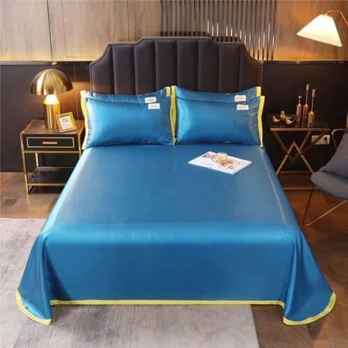 1PC Bed Flat Sheet solid color Ice silk satin Fabric Bedding Queen King size1