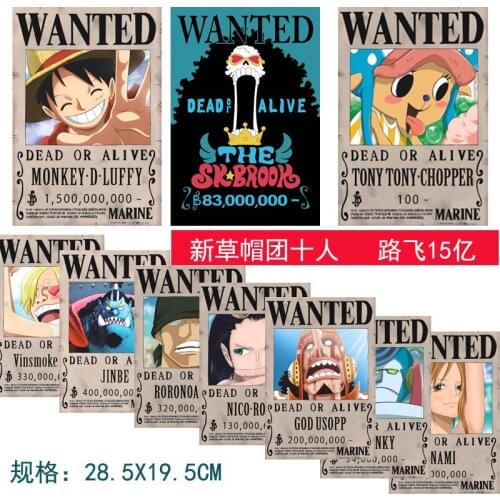 10pcs/set 150 Million Money Reward Monkey D Luffy One Piece Wanted Dead and Alive Latest Poster