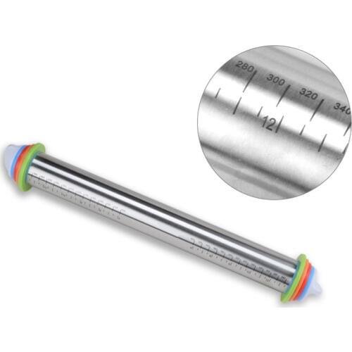17 Inch Rolling Pin Stainless Steel Non Stick Pizza Dough Roller Adjustable Rolling Pin With Thickness Rings Guides Baking Tools