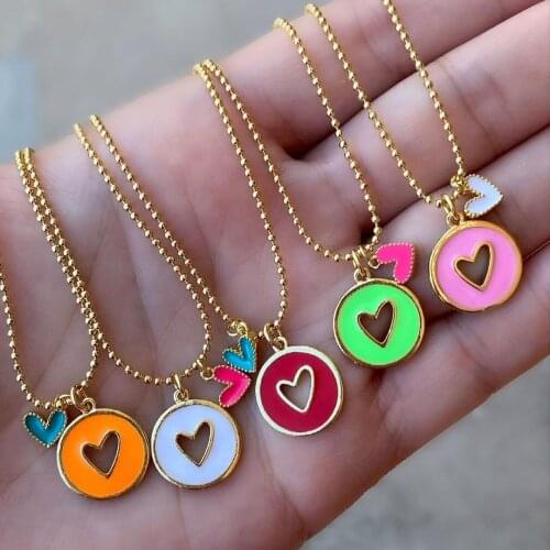 5PCS, New Enamel Heart Necklace For Women Ladies Pendant Necklaces CZ Star Gold Soda Cap Charm Jewelry Accessories