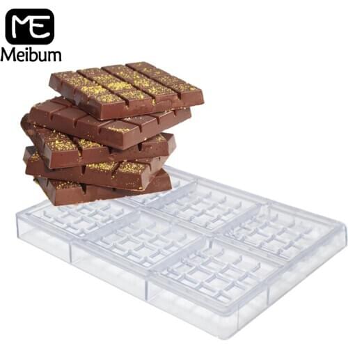 6 Cavity Polycarbonate Chocolate Mold 100g Hard Candy PC Plastic Mould Geometric Lines Confectionery Dessert Pan Baking Tools