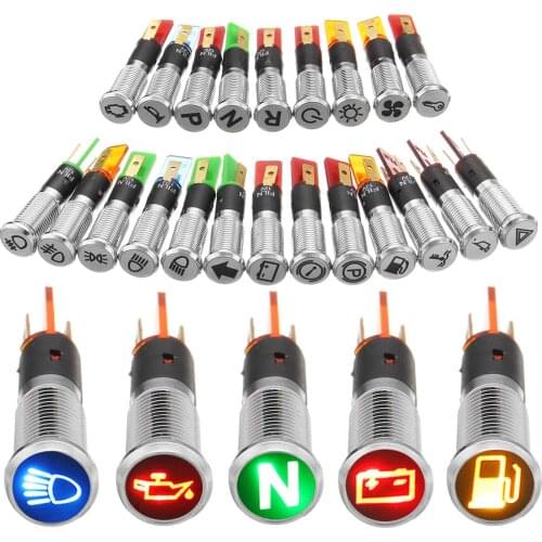 8mm 12/24/36V LED Car Dashboard Warning Light for Boat Truck Lorry Trailer Dash Panel Metal Pilot Indicator Signal Lights Lamp
