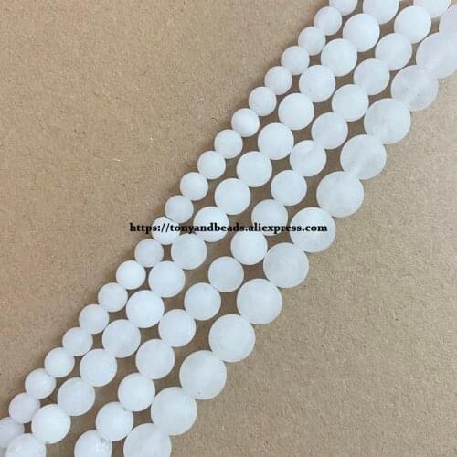 Natural Stone Matte White Clear Jade Round Loose Beads 15" Strand 4 6 8 10 12MM Pick Size For Jewelry Making DIY