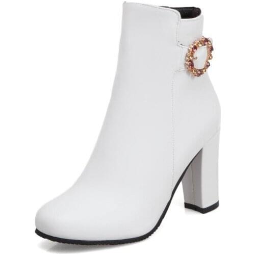 Big Size 9 10 11-17 boots women shoes ankle boots for women ladies boots shoes woman winter Pure color diamond