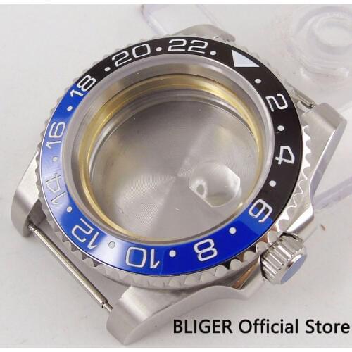 40mm Bliger Watch Case Ceramic Bezel Date Magnifier Sapphire Glass Fit ETA 2836 Movement Watch