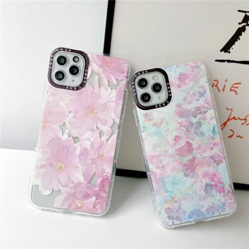 Oil Painting Flower Pink Phone Case for iPhone 12 11 Pro XS Max XR X 7 8 Plus SE2020 Watercolor Floral Soft TPU Clear Back Cover