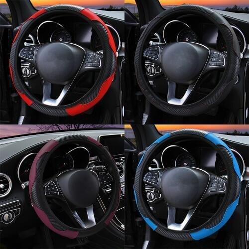 Car Steering Wheel Cover Breathable Anti Slip PU Leather Steering Car Covers Suitable 37-38cm Auto Decoration Carbon Fiber
