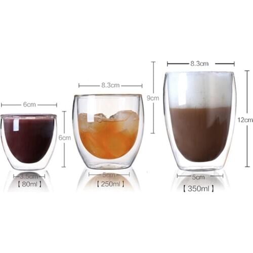 80/250/350ML Tea Cups Mugs New Creative Double Layer Coffee Mugs Drinking Glasses Heat Resistant Wall Glass Coffee Cups