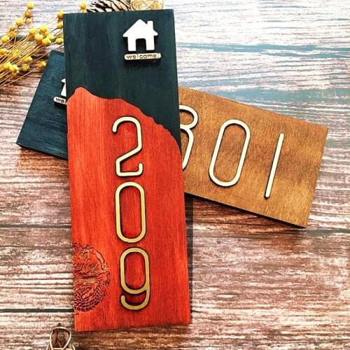 Door House Number Wooden Door Sticker Retro Style Digits Signs Plate Apartment Hotel Address Plaque Custom Signage