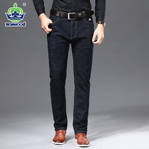 Spring Autumn New Business Jeans Men Cotton Classic Style Black Blue Stretch Denim Pants Straight Trousers Male Large size 40 42