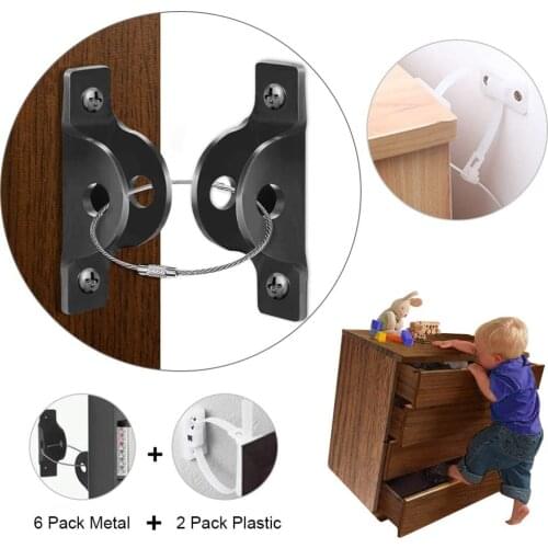 Metal Child Furniture Anchor Anti-Tip Security Lock Restrictor Safe Strap Wall Mounted Secure Protection Kit for Baby
