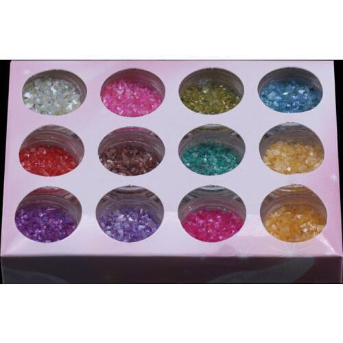 Hot Sale 12 Pots Nail Art Tips Acrylic UV Gel DIY Manicure Decor 12 Colors Shell Powder Glitter Set ##BPU00T04