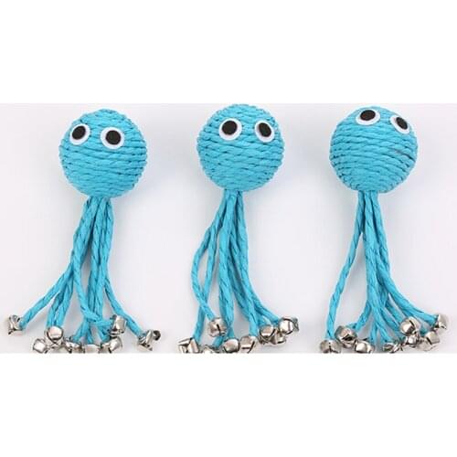 Pet toy cat toy blue paper rope small octopus with Bell ball new pet