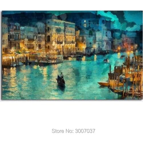A small town at night Moat building Handmade Oil Painting Canvas Wall Art Picture On Canvas Poster Home Decor Canvas