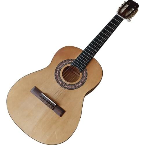 Stock 34 inch orange and natural color classic guitar 6 string 19 frets full size design full basswood body classical guitar