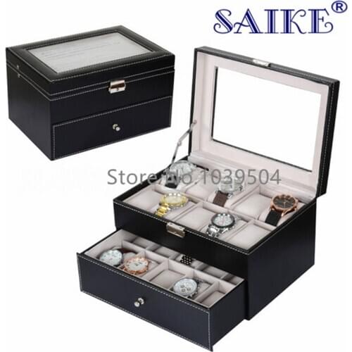 20 Slots Leather Watch Boxes Case New Mechanical Display Watch Organizer Rectangle Two Layers Jewelry Storage Case Holder