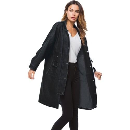 Women Loose Denim Jacket Ladies Fashion Coat Streetwear Jeans Coat Long Sleeve Autumn Jacket Outwear 2021 New Long Denim Jacket